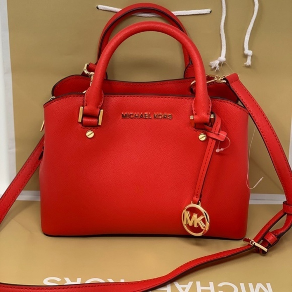 Michael kors savannah small satchel leather red